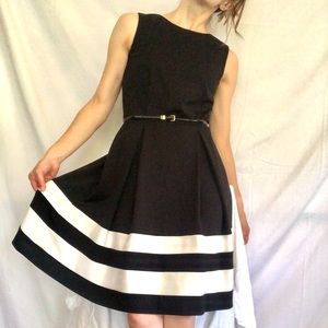 NWOT Calvin Klein jersey stretch black white stripe sleeveless dress women’s 2